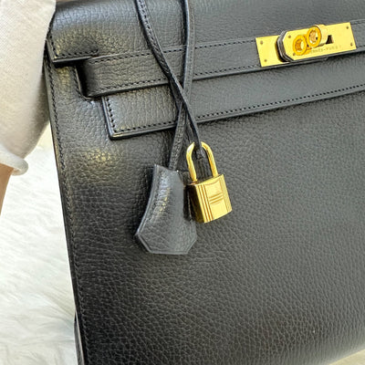 Hermes Kelly 32 Sellier in Black Noir Ardennes Leather and GHW