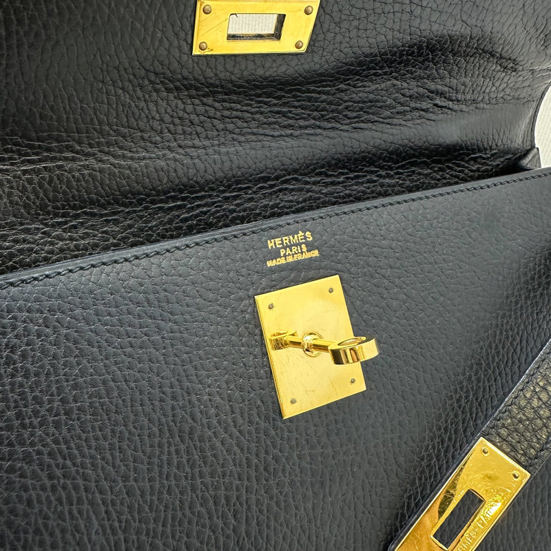 Hermes Kelly 32 Sellier in Black Noir Ardennes Leather and GHW