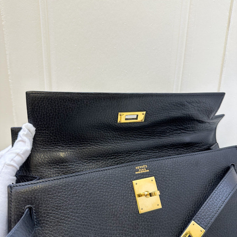 Hermes Kelly 32 Sellier in Black Noir Ardennes Leather and GHW