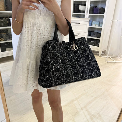 Dior Large Toujours Bag in Black Cannage Tweed