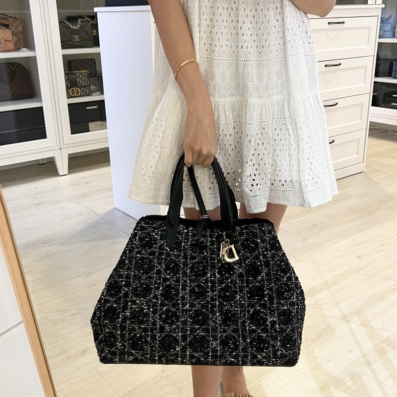 Dior Large Toujours Bag in Black Cannage Tweed