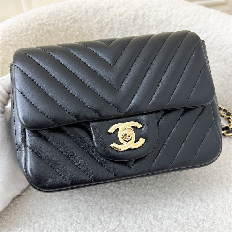 CHANEL Lambskin Chevron Quilted Mini Square Flap So Black 88836