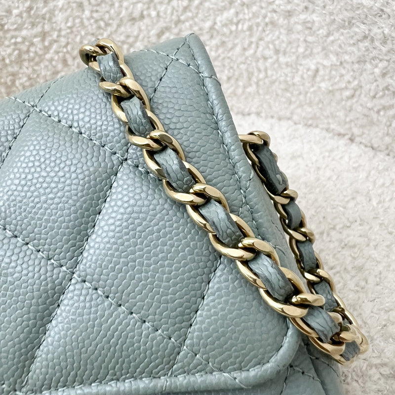 Chanel Phone Holder / Wallet On Chain in Seafoam Green Caviar and LGHW (Model: AP2096)