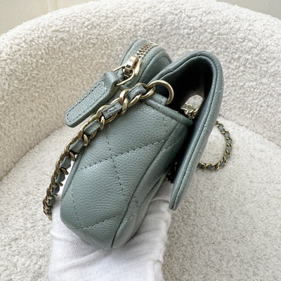 Chanel Phone Holder / Wallet On Chain in Seafoam Green Caviar and LGHW (Model: AP2096)