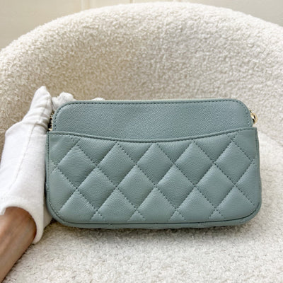 Chanel Phone Holder / Wallet On Chain in Seafoam Green Caviar and LGHW (Model: AP2096)