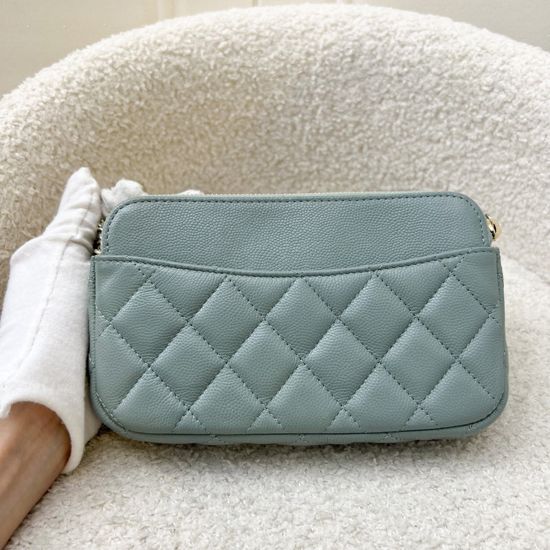 Chanel Phone Holder / Wallet On Chain in Seafoam Green Caviar and LGHW (Model: AP2096)