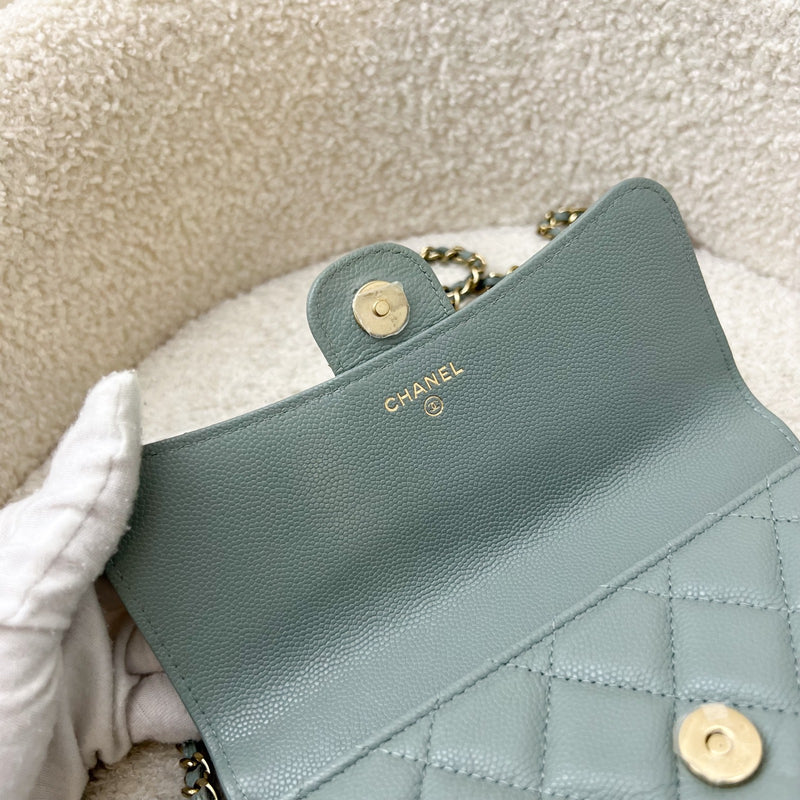 Chanel Phone Holder / Wallet On Chain in Seafoam Green Caviar and LGHW (Model: AP2096)