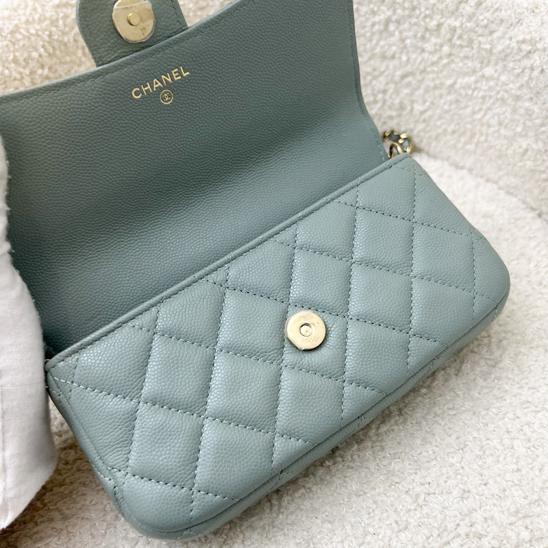 Chanel Phone Holder / Wallet On Chain in Seafoam Green Caviar and LGHW (Model: AP2096)