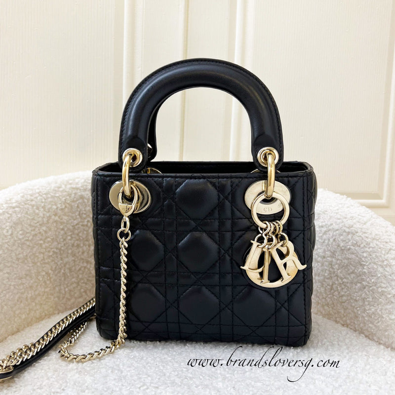 Dior Mini Lady Dior in Black Lambskin and LGHW