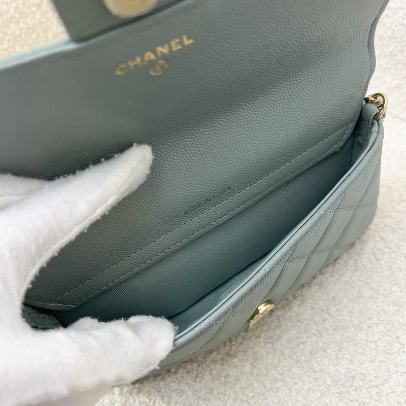 Chanel Phone Holder / Wallet On Chain in Seafoam Green Caviar and LGHW (Model: AP2096)