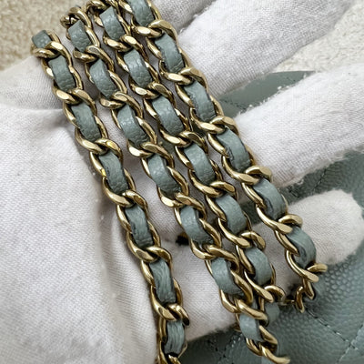 Chanel Phone Holder / Wallet On Chain in Seafoam Green Caviar and LGHW (Model: AP2096)