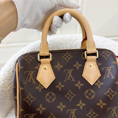 LV Speedy Bandouliere 20 in Monogram Canvas and Pink Patterned Strap