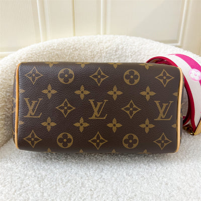 LV Speedy Bandouliere 20 in Monogram Canvas and Pink Patterned Strap