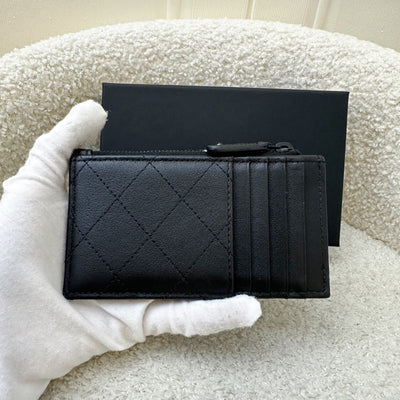 Chanel 24P So Black Card Holder with Zip in Black Calfskin and Black HW