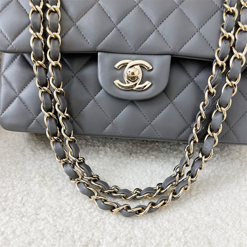 Chanel Small Classic Flap CF in 22A Dark Grey Lambskin LGHW