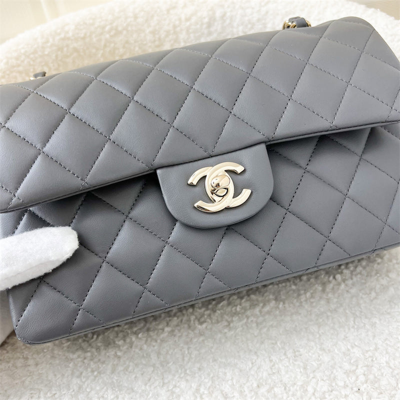 Chanel Small Classic Flap CF in 22A Dark Grey Lambskin LGHW