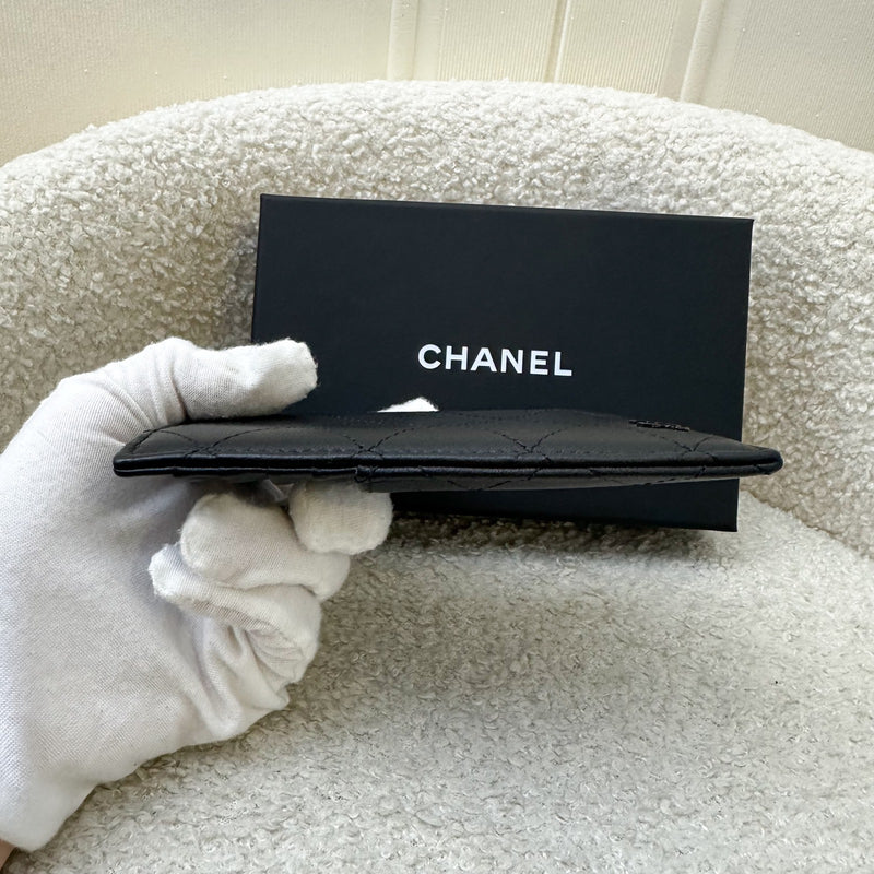 Chanel 24P So Black Card Holder with Zip in Black Calfskin and Black HW