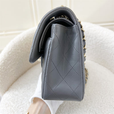 Chanel Small Classic Flap CF in 22A Dark Grey Lambskin LGHW