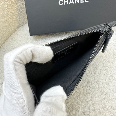 Chanel 24P So Black Card Holder with Zip in Black Calfskin and Black HW