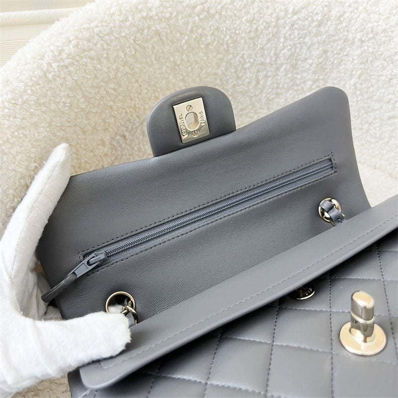 Chanel Small Classic Flap CF in 22A Dark Grey Lambskin LGHW