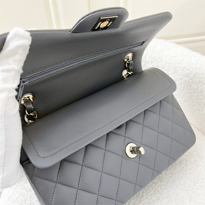 Chanel Small Classic Flap CF in 22A Dark Grey Lambskin LGHW