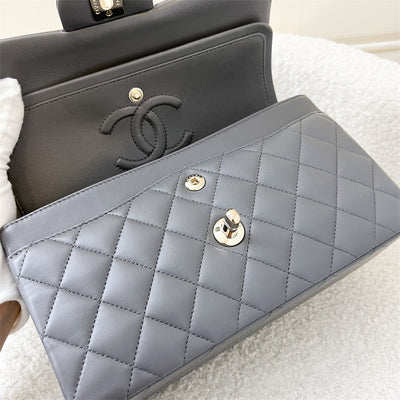 Chanel Small Classic Flap CF in 22A Dark Grey Lambskin LGHW