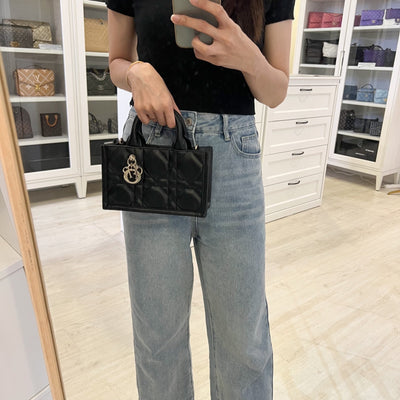 Dior Mini Book Tote in Black Macrocannage Lambskin and LGHW (Model: S5573OWHP)