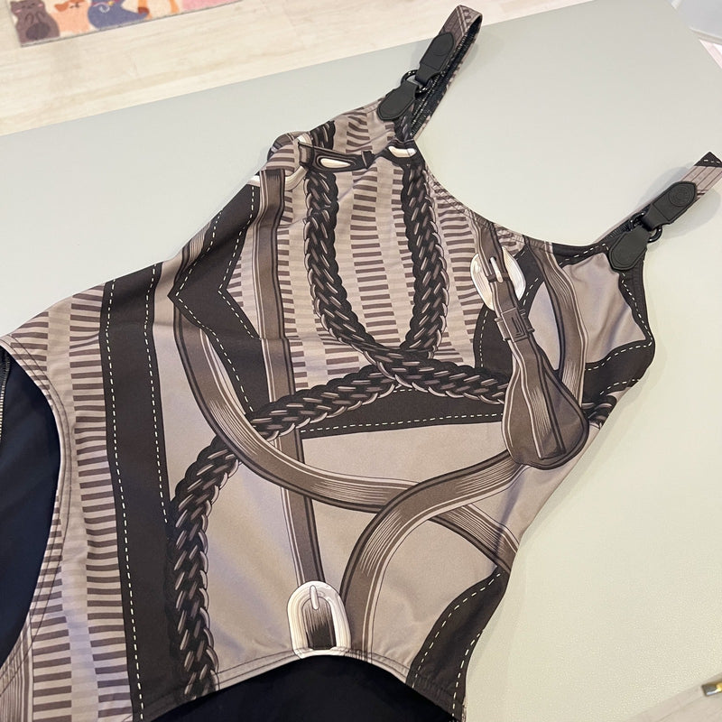 Hermes Maillot de bain Emy Swimsuit in Brun Fume Sz 36