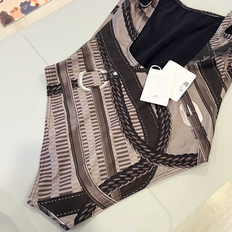 Hermes Maillot de bain Emy Swimsuit in Brun Fume Sz 36