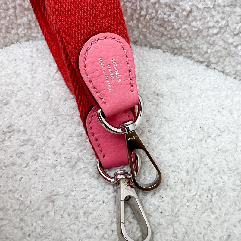 [New Short Strap] Hermes Mini Evelyne TPM in Rose Azalee Clemence Leather / Rouge Pivone Strap and PHW