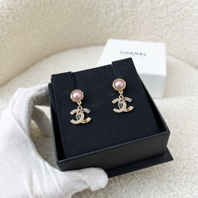 Chanel CC Dangling Earrings with Colorful Crystals and Pearls in AGHW