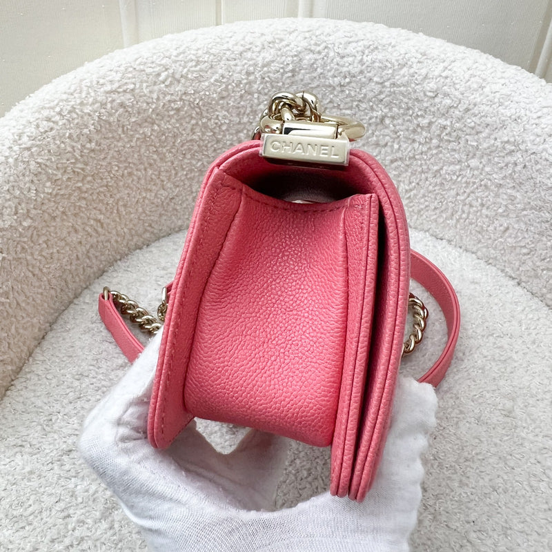 Chanel 22S Micro Boy in Chevron Coral Pink Caviar and Shiny GHW (Model: A67364)