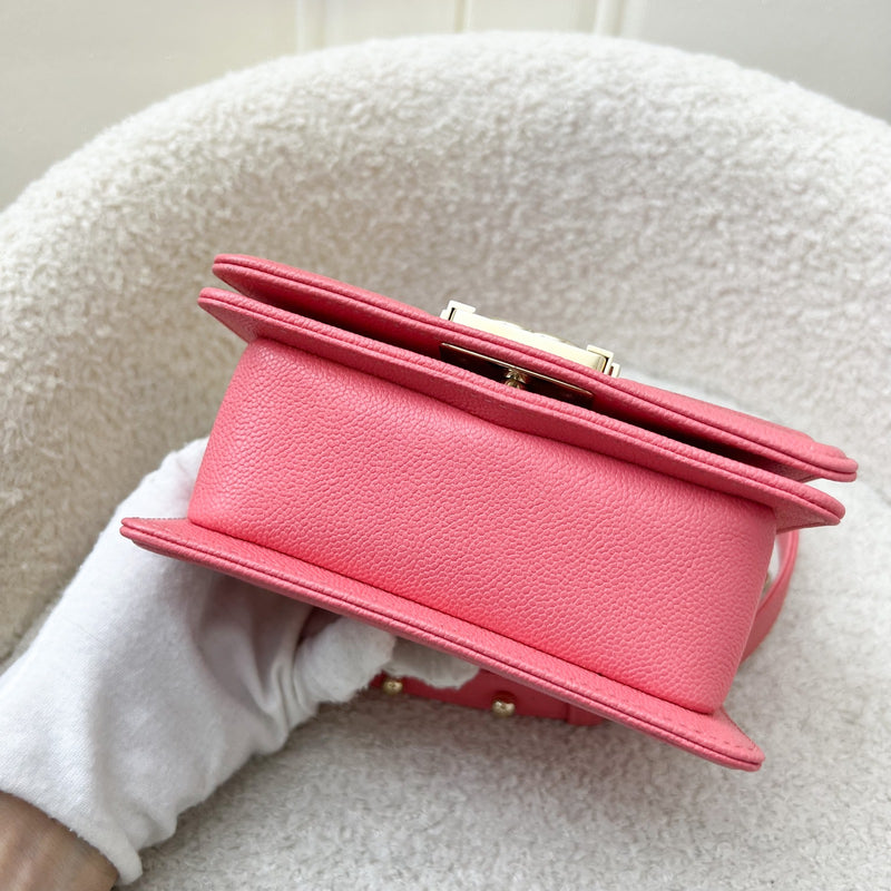 Chanel 22S Micro Boy in Chevron Coral Pink Caviar and Shiny GHW (Model: A67364)