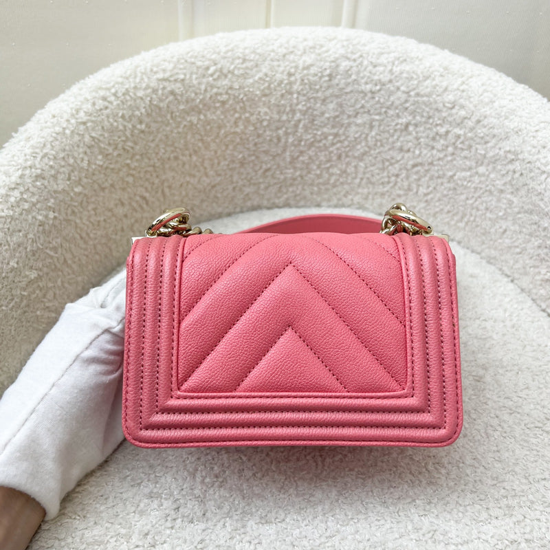 Chanel 22S Micro Boy in Chevron Coral Pink Caviar and Shiny GHW (Model: A67364)