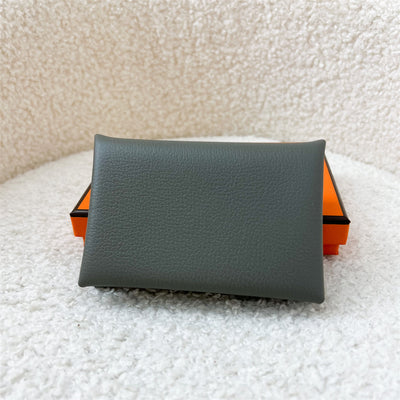 Hermes Calvi Card Holder in Gris Meyer Evercolor Leather and PHW