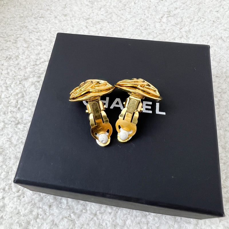 Chanel Vintage Clip On Earrings with CC Logo Plated in 24K Gold