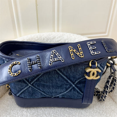 Chanel Small Gabrielle Hobo Bag in Dark Blue Denim with Novelty Strap and 3-tone HW