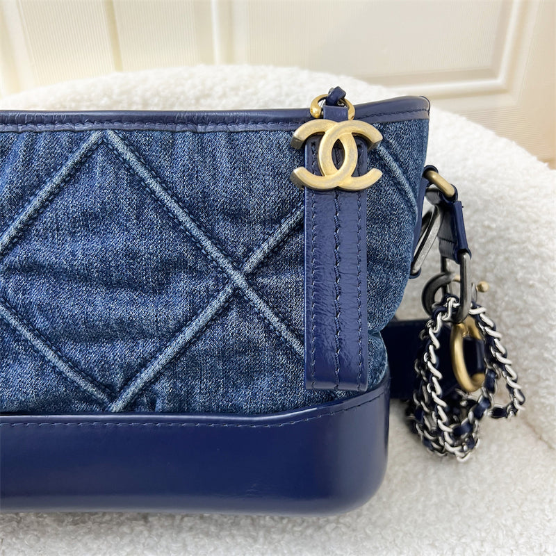 Chanel Small Gabrielle Hobo Bag in Dark Blue Denim with Novelty Strap and 3-tone HW