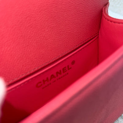 Chanel 22S Micro Boy in Chevron Coral Pink Caviar and Shiny GHW (Model: A67364)