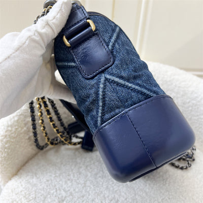 Chanel Small Gabrielle Hobo Bag in Dark Blue Denim with Novelty Strap and 3-tone HW