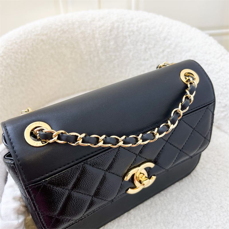 Chanel 19B Mini Flap in Smooth Calfskin / Lambskin and Glossy Caviar Leather GHW