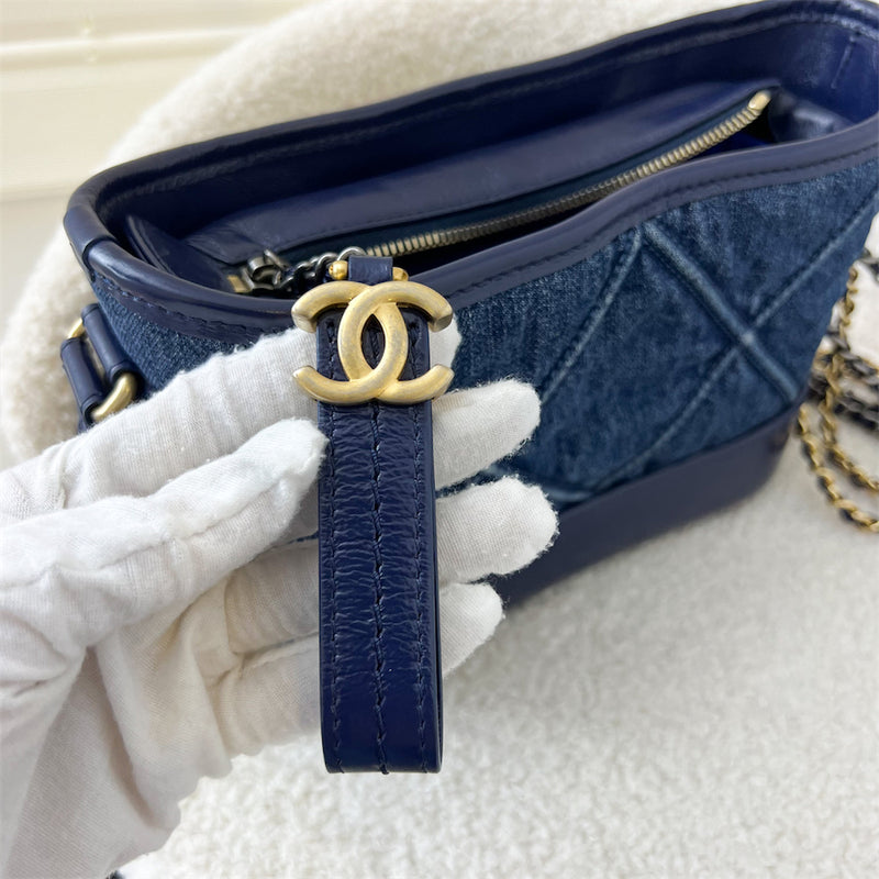 Chanel Small Gabrielle Hobo Bag in Dark Blue Denim with Novelty Strap and 3-tone HW