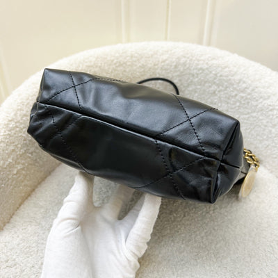 Chanel 22 Mini Hobo Handbag in Black Shiny Calfskin and AGHW
