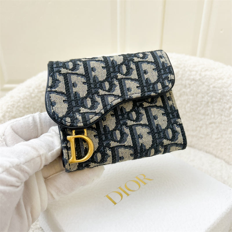 Dior Saddle Compact Wallet in Blue Oblique Canvas AGHW