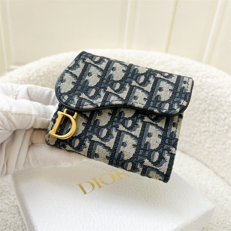 Dior Saddle Compact Wallet in Blue Oblique Canvas AGHW