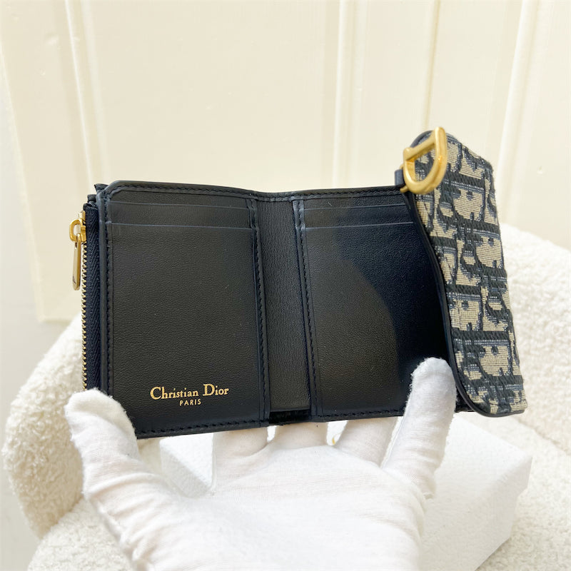 Dior Saddle Compact Wallet in Blue Oblique Canvas AGHW