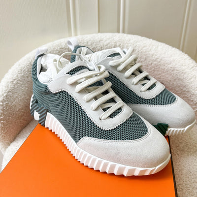 Hermes Ladies Bouncing Mesh Sneaker in Vert D Eau/ Blanc Sz 37