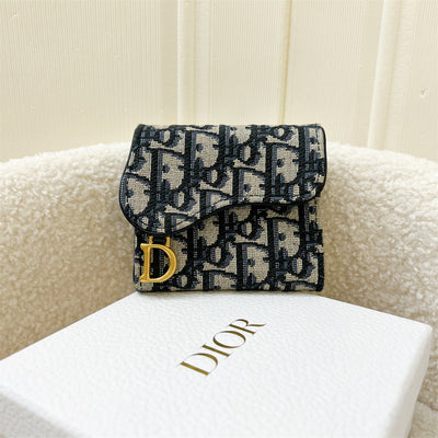 Dior Saddle Compact Wallet in Blue Oblique Canvas AGHW