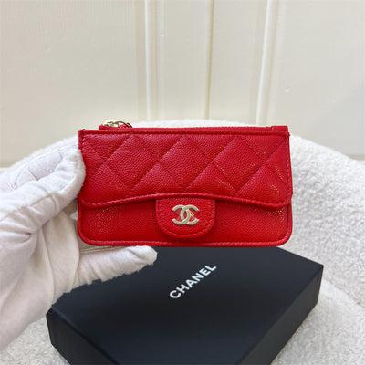 Chanel Zipped Card Holder in Red Caviar LGHW