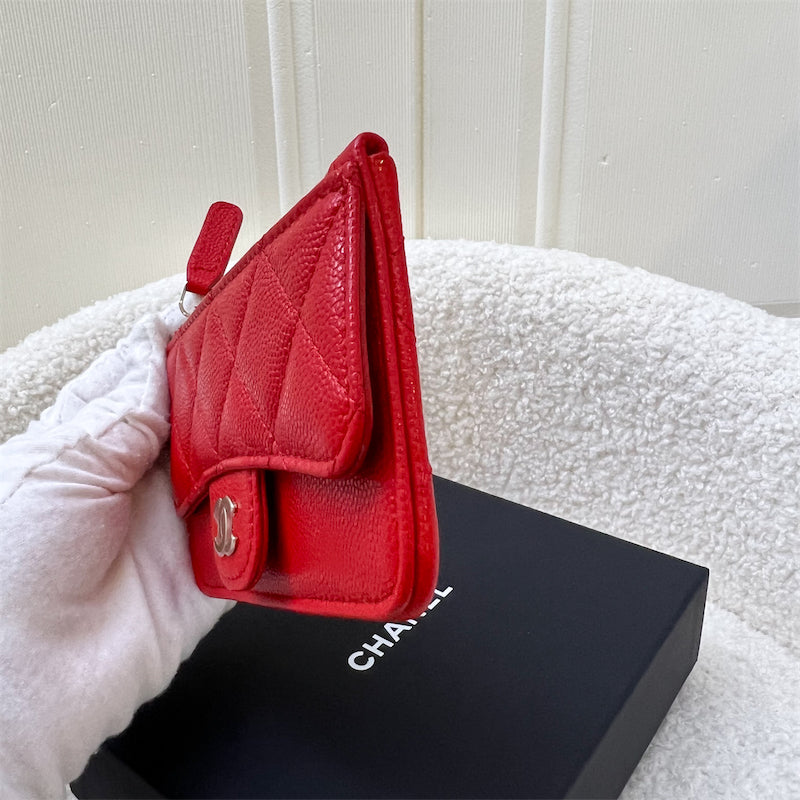 Chanel Zipped Card Holder in Red Caviar LGHW